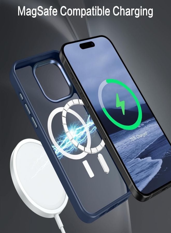 ESCASE Magnetic Case for iPhone 15 Pro, Compatible with MagSafe Shockproof Protection Cover, Translucent Matte Phone Case with Strong Magnet, Slim Case for Apple 15 Pro 6.1 Inch (2023)-Blue - Image 3