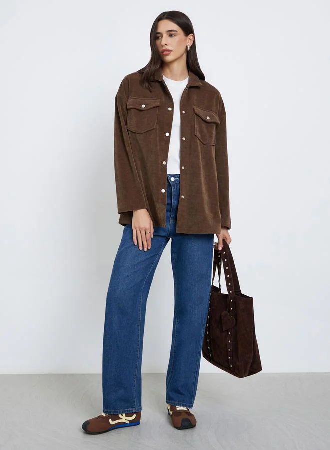 Styli Styli Brown Oversized Corduroy Shacket
