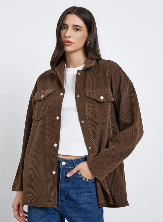 Styli Styli Brown Oversized Corduroy Shacket