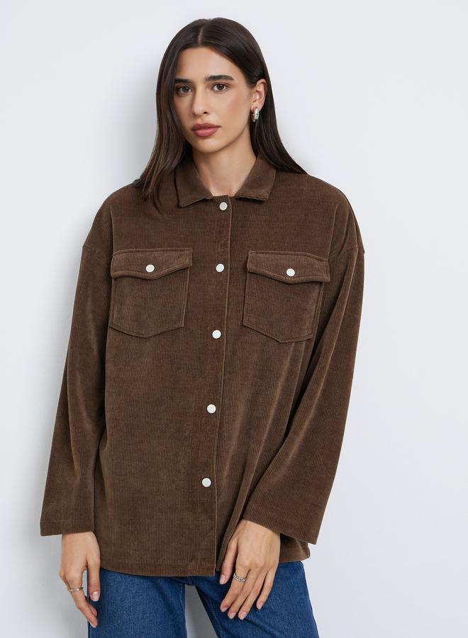 ستايلي شاكيت كوردروي واسع بجيوب وأزرار - Image 3