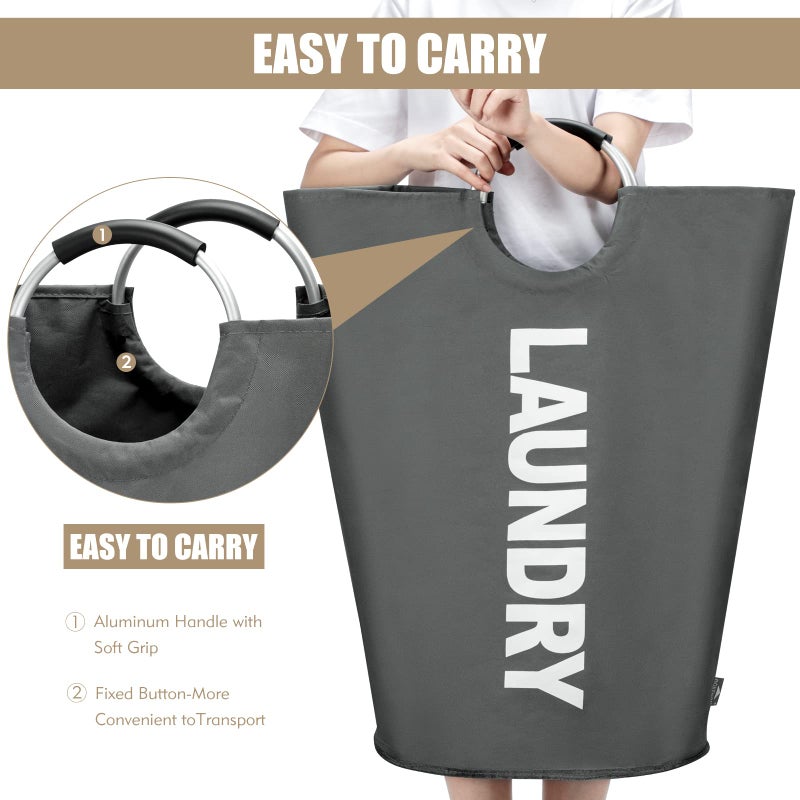 DOKEHOM 90L Large Laundry Basket, Collapsible Laundry Bag, Freestanding Tall Clothes Hamper, Foldable Washing Bin (Dark Grey) - Image 5