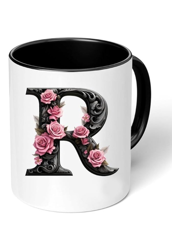 راين كوب قهوة سيراميك مطبوع من RYN® هدية لمحبي القهوة والشاي 11 أونصة أبجدية R - Image 1