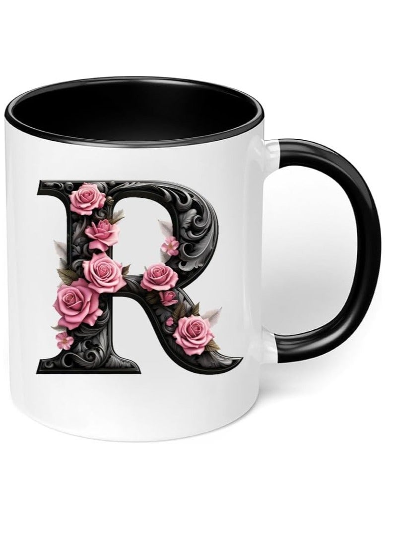 راين كوب قهوة سيراميك مطبوع من RYN® هدية لمحبي القهوة والشاي 11 أونصة أبجدية R - Image 2