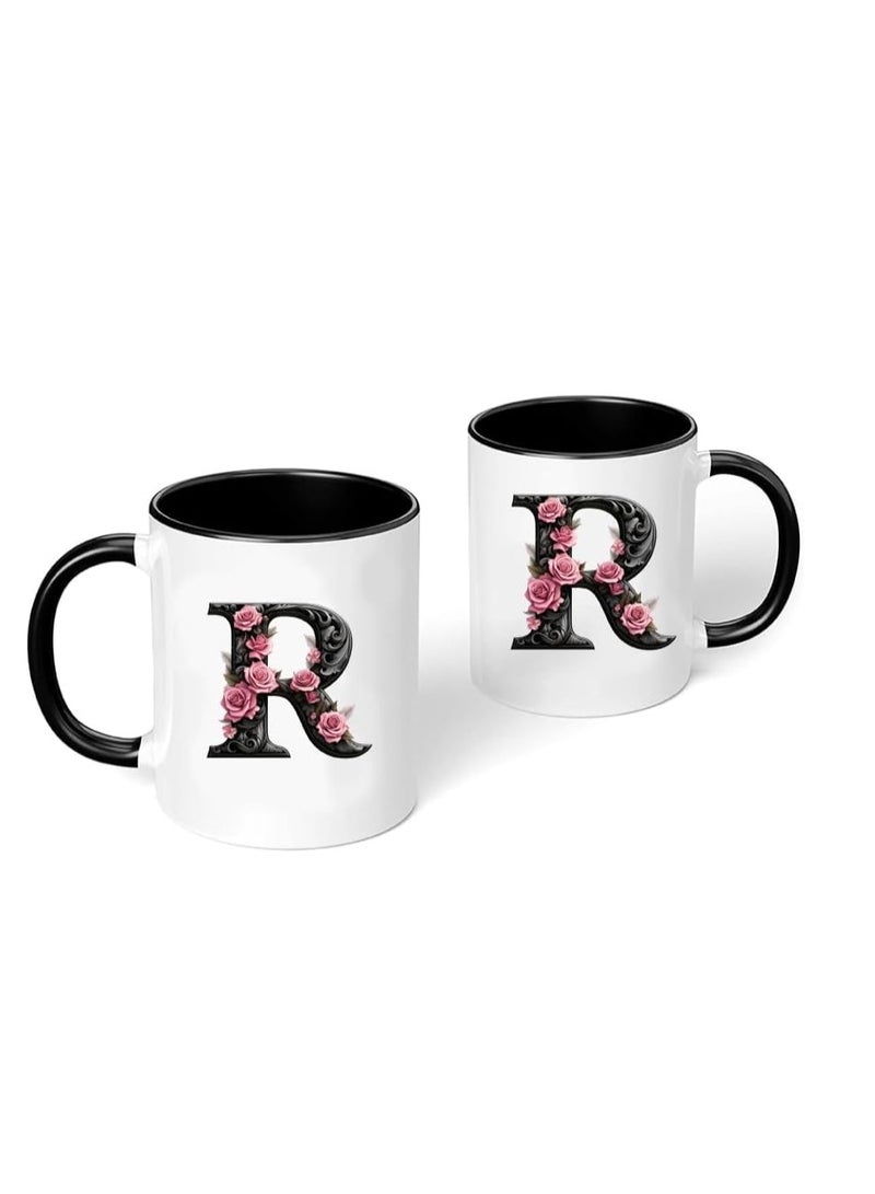 راين كوب قهوة سيراميك مطبوع من RYN® هدية لمحبي القهوة والشاي 11 أونصة أبجدية R - Image 3