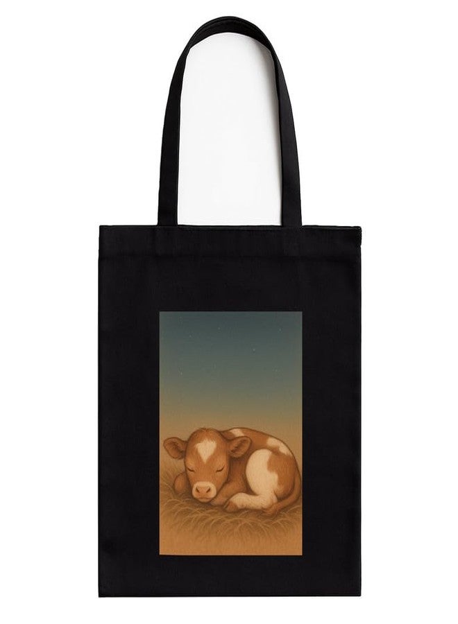 Megrok Peaceful Calf Tote Bag for Women | Front A4 Size Printed Pocket | 16x14 Inch Countryside Cotton Bag | Rural Retreat Companion - Image 1