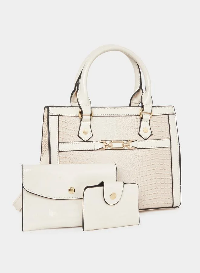تايك تو Take Two Croc Skin Dual Handles Handbag with Purse Set