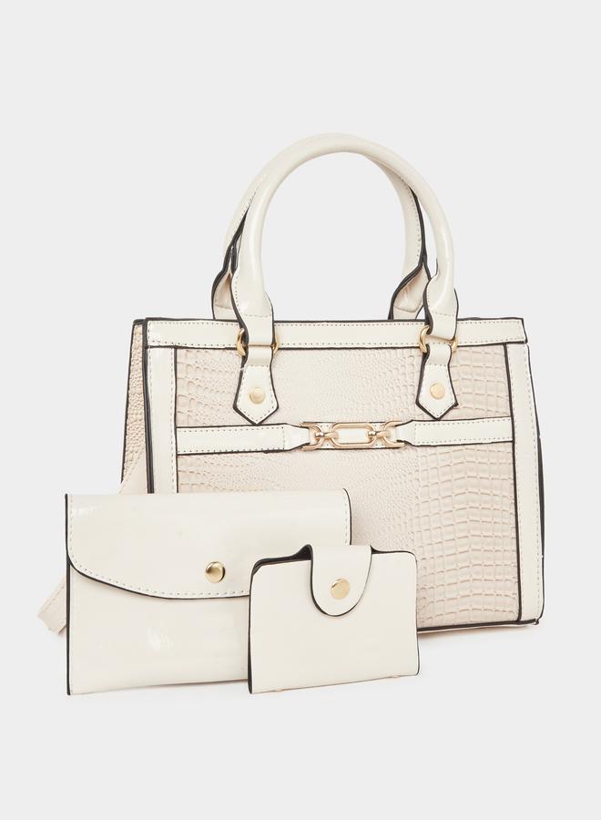 Styli Croc Skin Dual Handles Handbag with Purse Set - Image 1