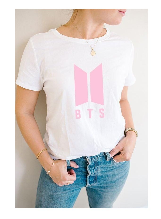 BTS Print White T-Shirt for Women by Bandaat Store – Stylish, Comfortable & Perfect for BTS Fans - Image 1
