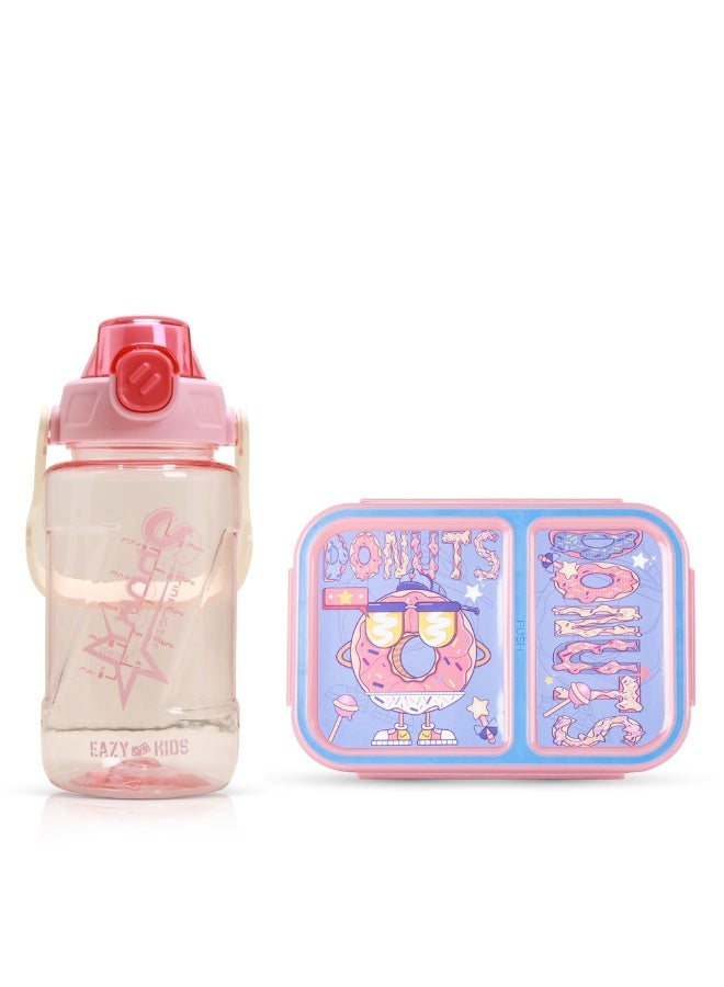 Nova kids صندوق غداء بنتو للأطفال نوفا مع زجاجة ماء - وردي على شكل دونات - Image 1