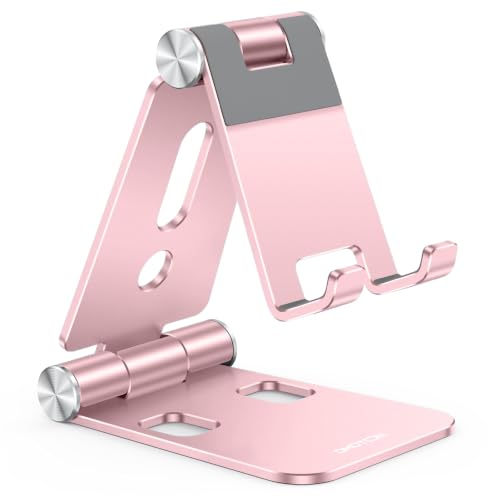 OMOTON Foldable Cell Phone Stand C4 Portable Aluminum Phone Holder Adjustable Phone Dock Cradle Compatible with iPhone 16151413 Pro Max Samsung Galaxy Small Tablets All Smart Phones Rose Gold - Image 1