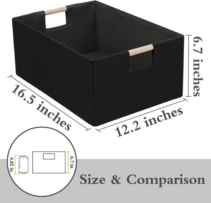 Fabric Storage Cube 16.5x12.2x6.7 Inch Sturdy Chipboard Base Rectangular Storage Basket - Dual Wooden Handles Collapsible Storage Box for Closet Shelf Pantry Home Decor - Image 4