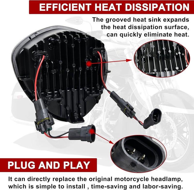 VEISUTOR LED Headlight Assembly for Victory Motorcycles (2005-2018) - Black - Image 4