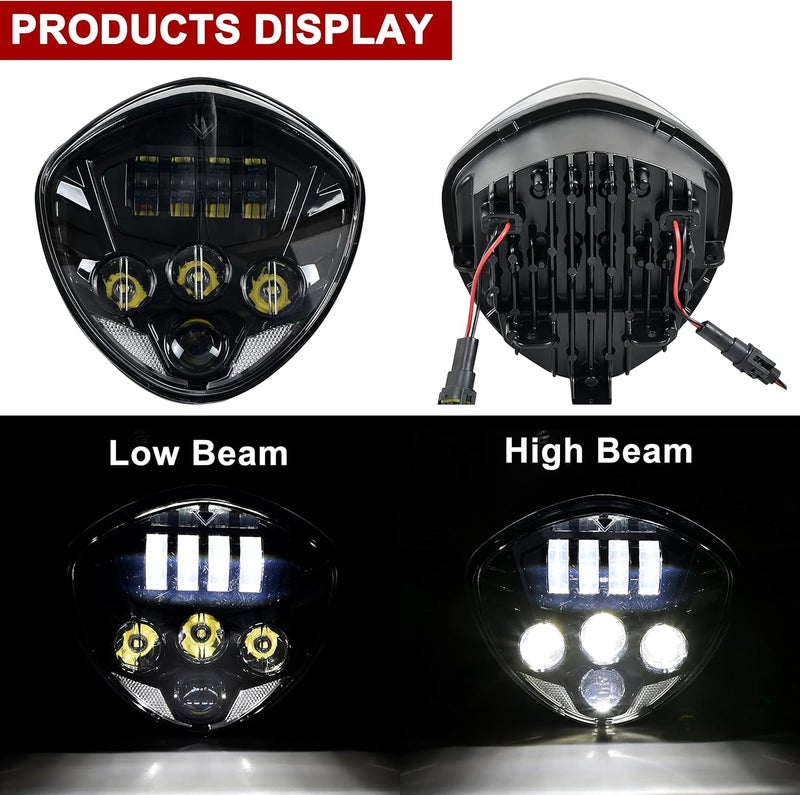 VEISUTOR LED Headlight Assembly for Victory Motorcycles (2005-2018) - Black - Image 2