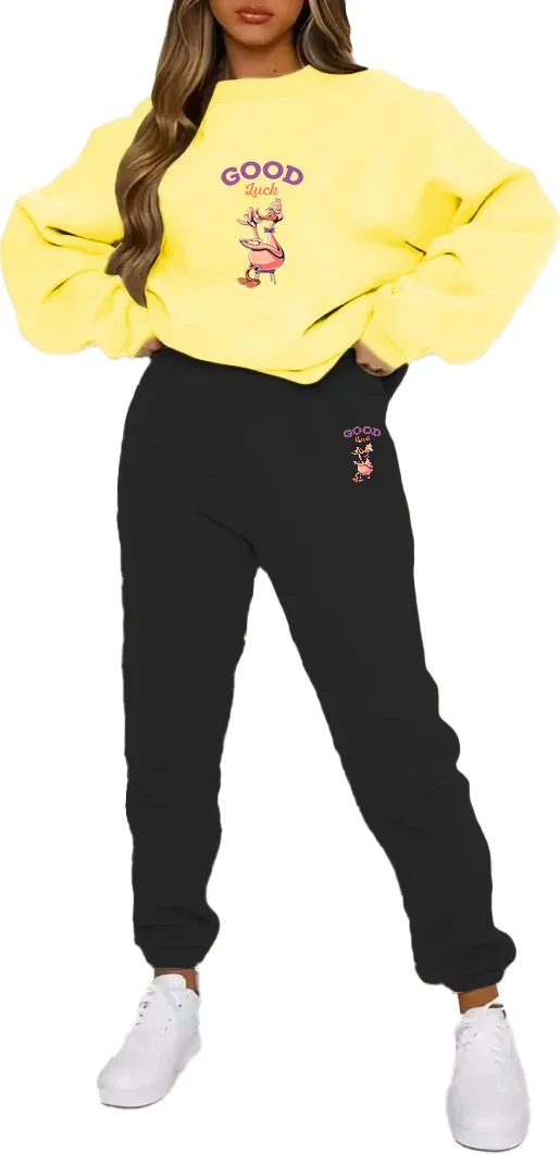 دوغ فش Tracksuit Set Oversize Good Luck Printed Tracksuit Set,lover,couple Combination Yellow