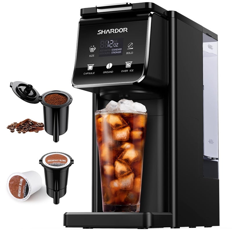SHARDOR Coffee Maker Hot  Iced With Bold SettingSingle Serve Coffee Maker For K Cup And Grounds52 Oz Removable Water Tank614 Oz Brew SizesOne Cup Kcup Coffee Machine With Reusable Filter Black