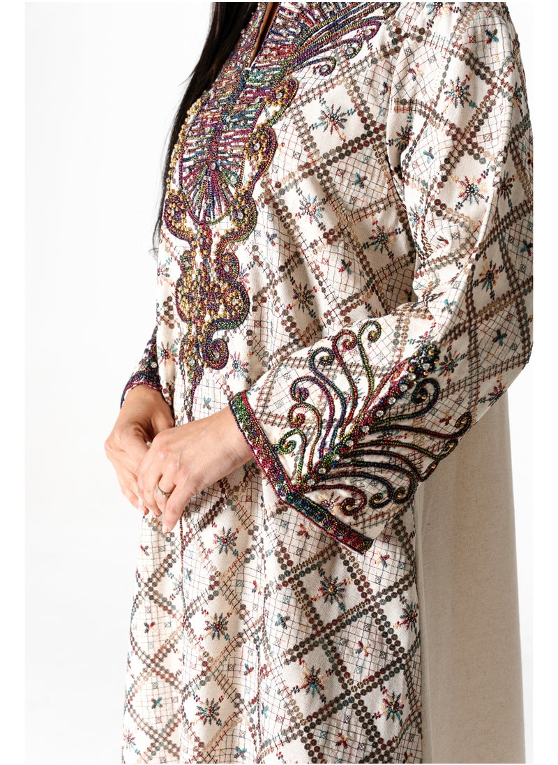 اكسا جلابية انيقة كتان مطرزة  - Image 3