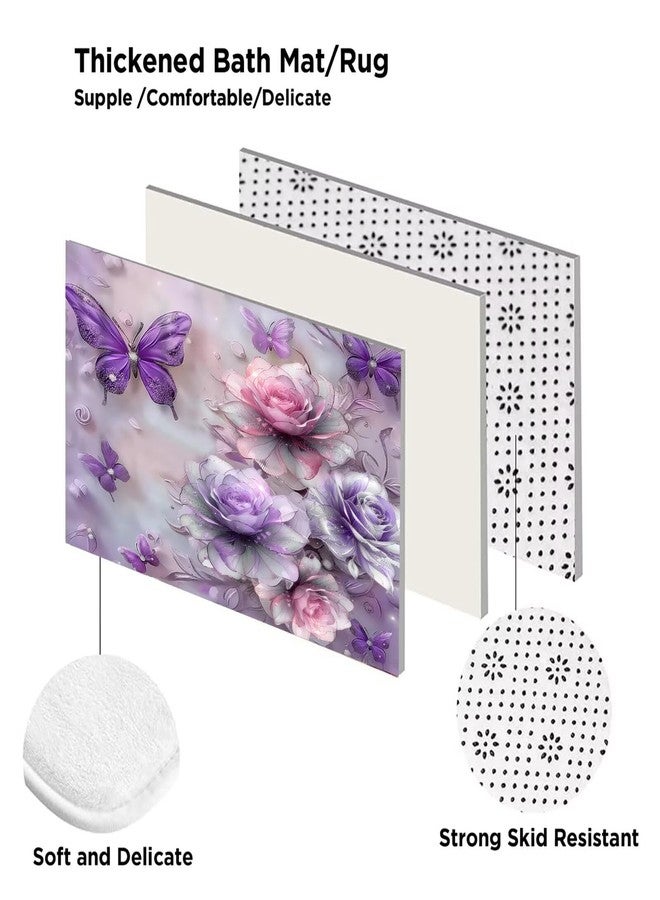 DDQQ 4Pcs Purple Glitter Floral Shower Curtain Set Bathroom Sets Butterfly Diamond Shower Curtain with 12 Hooks Bathroom Decor with Rugs Bath Accessories with Mats Toilet Lid Cover - Image 2