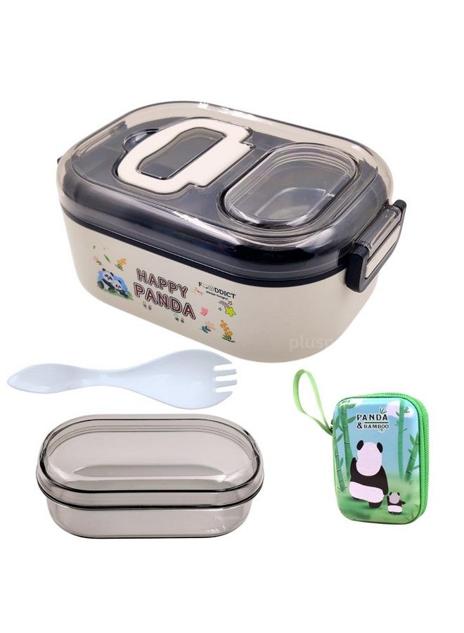 PLUSPOINT Stainless Steel Lunch Box For Kids Microwave Safe Insulated Tiffin Box Tableware Set Portable Containers Tiffin Box For School Boys, Girls (Panda), 700Ml - Image 1