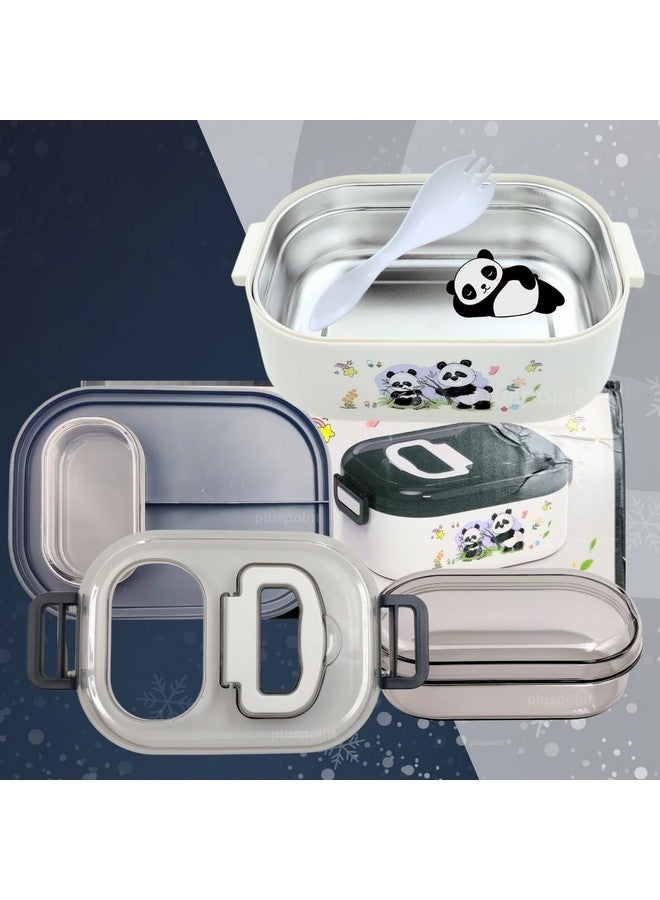 PLUSPOINT Stainless Steel Lunch Box For Kids Microwave Safe Insulated Tiffin Box Tableware Set Portable Containers Tiffin Box For School Boys, Girls (Panda), 700Ml - Image 3