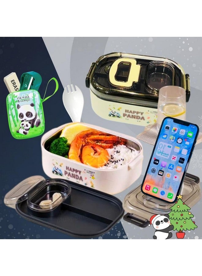 PLUSPOINT Stainless Steel Lunch Box For Kids Microwave Safe Insulated Tiffin Box Tableware Set Portable Containers Tiffin Box For School Boys, Girls (Panda), 700Ml - Image 5