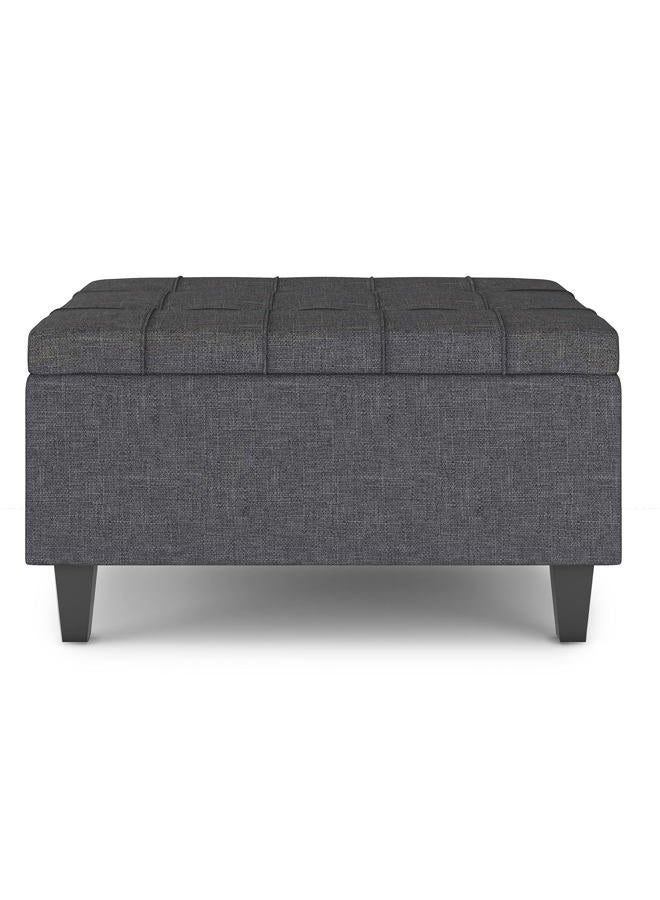 Simpli Home Harrison 34 inch Wide Transitional Rectangle Small Coffee Table Storage Ottoman in Slate Grey Faux Leather, for the Living Room, Family Room - Image 4