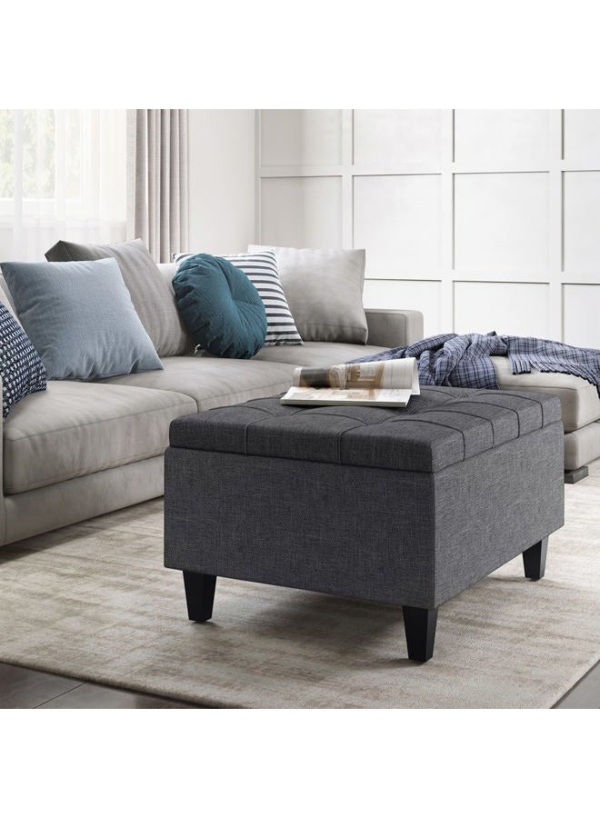 Simpli Home Harrison 34 inch Wide Transitional Rectangle Small Coffee Table Storage Ottoman in Slate Grey Faux Leather, for the Living Room, Family Room - Image 2