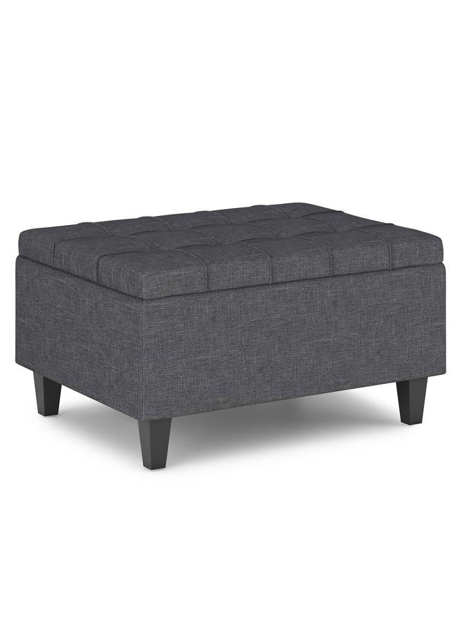 Simpli Home Harrison 34 inch Wide Transitional Rectangle Small Coffee Table Storage Ottoman in Slate Grey Faux Leather, for the Living Room, Family Room - Image 1