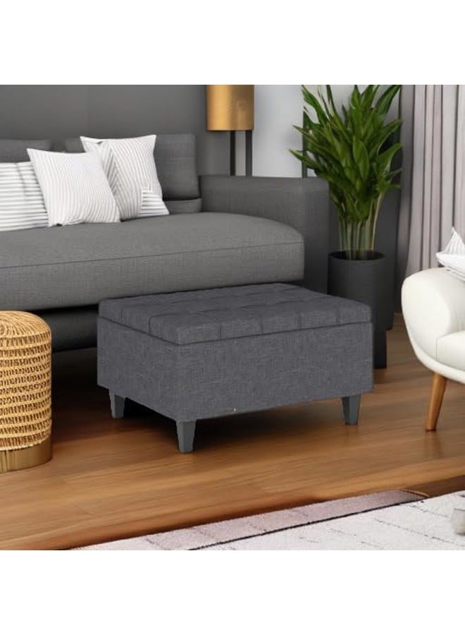 Simpli Home Harrison 34 inch Wide Transitional Rectangle Small Coffee Table Storage Ottoman in Slate Grey Faux Leather, for the Living Room, Family Room - Image 5