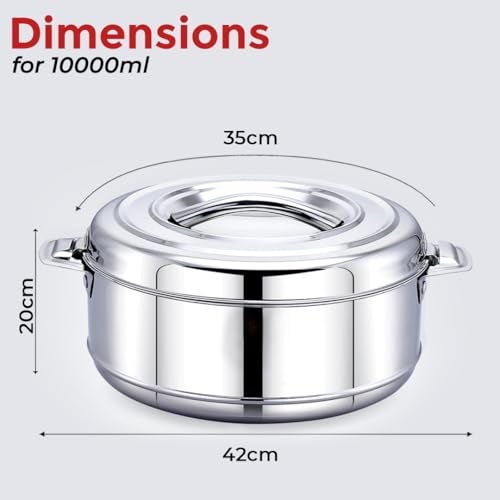 AVIAS Astra Double Wall Insulated Stainless Steel Casserole / 10000ml / Silver Hot Pot/Chapati Box/Hot Case for Roti, Rice, Gravy/Hot Boxes for Kitchen with Steel Lid/Twist Lock / 10L - Image 3