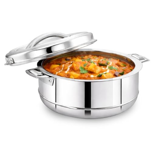 AVIAS Astra Double Wall Insulated Stainless Steel Casserole / 10000ml / Silver Hot Pot/Chapati Box/Hot Case for Roti, Rice, Gravy/Hot Boxes for Kitchen with Steel Lid/Twist Lock / 10L - Image 1