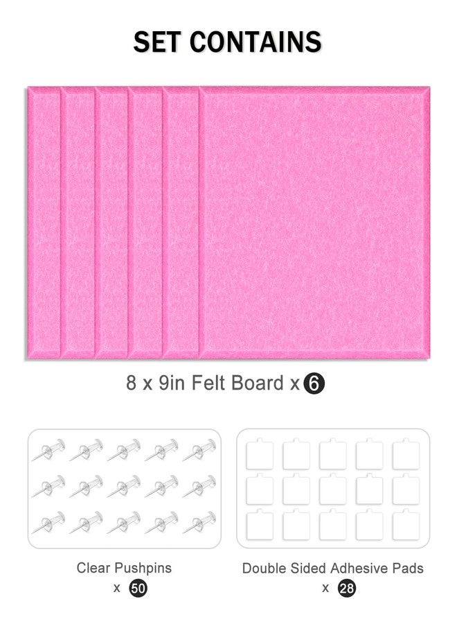 Hsurbtra Cork Board for Wall 24 x 18 Inch, 6 Pack Felt Bulletin Notice Board with Pushpins for Office Home School Farmhouse Wall Decor, Pink - Image 5