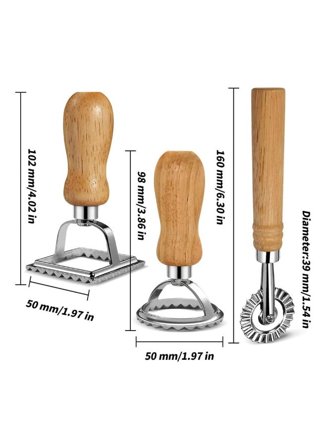 Ravioli Maker Stamp Cutter Set with Roller Wheel, 3-Piece Pasta Mold with Wood Handle & Aluminum Frame - Image 2