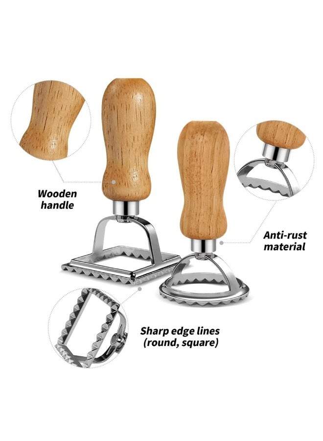 Ravioli Maker Stamp Cutter Set with Roller Wheel, 3-Piece Pasta Mold with Wood Handle & Aluminum Frame - Image 3