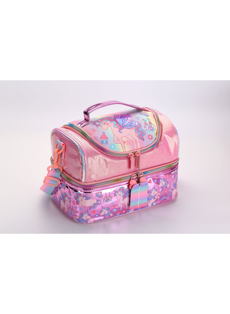 VEST Kids Lunch Bag, Unicorn Glitter Insulated Lunch Bag, Portable Double Deck Thermal Lunch Box Bag for Girls 25.5×16.5×17cm - Image 1