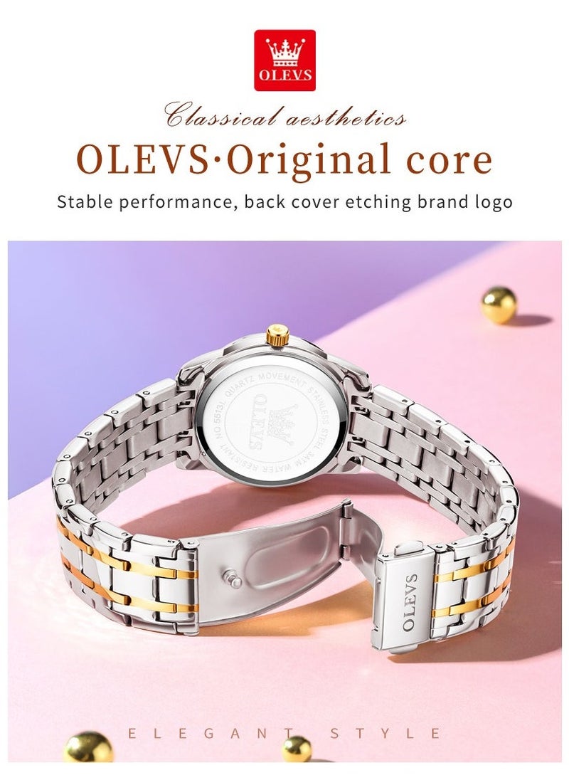 OLEVS Watches for Women Fashion Quartz Stainless Steel Water Resistant Watch Silver 5513 - Image 5