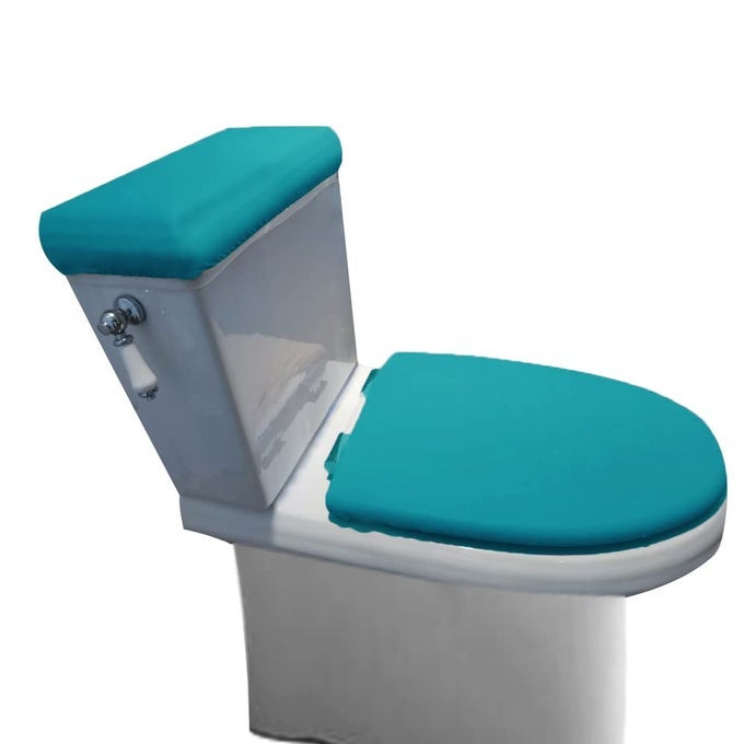 VELVET TOILET LID COVER AND TOILET TANK LID COVER FABRIC COVER FOR A LID TOILET TANK TEAL