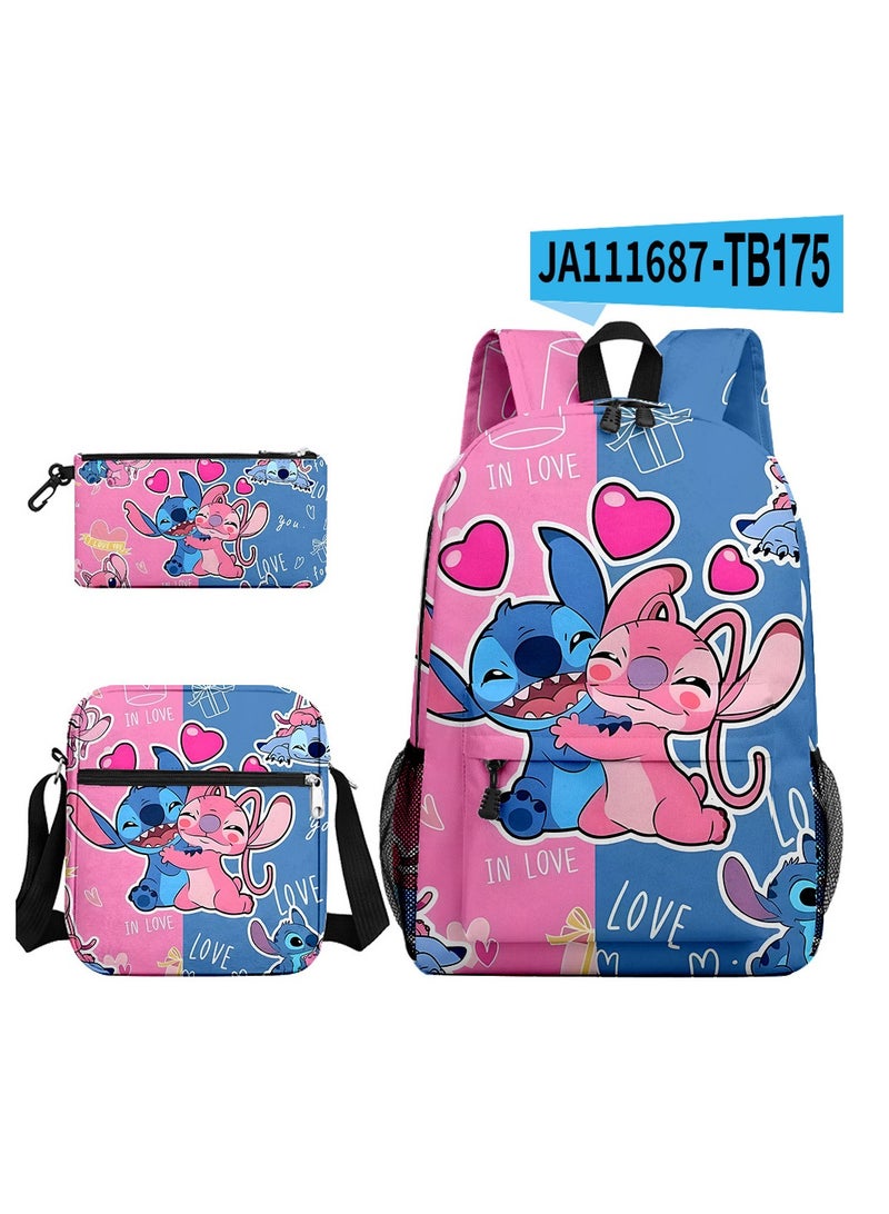 New Cartoon Stitch Backpack School Bag Children's Lunch Bag Pencil Bag Three-Piece Set For Primary And Secondary School Students 32*45*13 cm