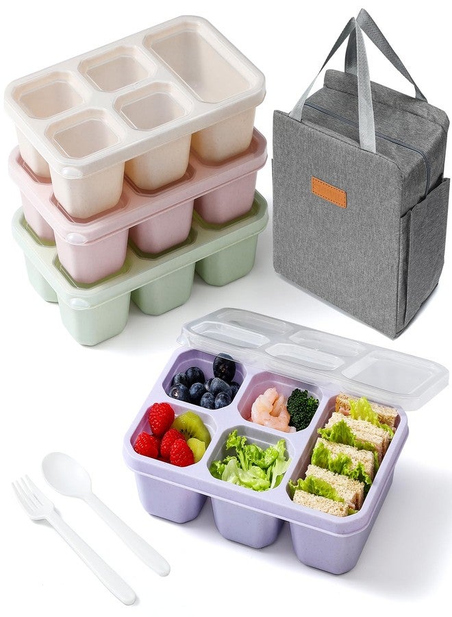 Snuvid 4-Pack Bento Box Adult with Lunch Bag, 5 - Compartment Snack Containers, Reusable Snackle Box with Lids, Meal Prep Containers for Work, Travel and Camping - Image 1