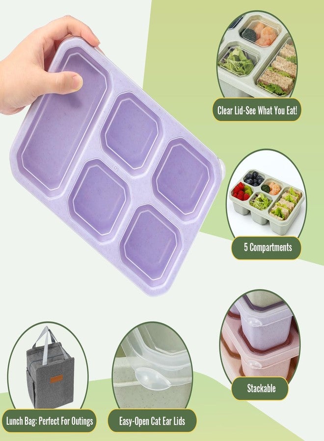 Snuvid 4-Pack Bento Box Adult with Lunch Bag, 5 - Compartment Snack Containers, Reusable Snackle Box with Lids, Meal Prep Containers for Work, Travel and Camping - Image 3