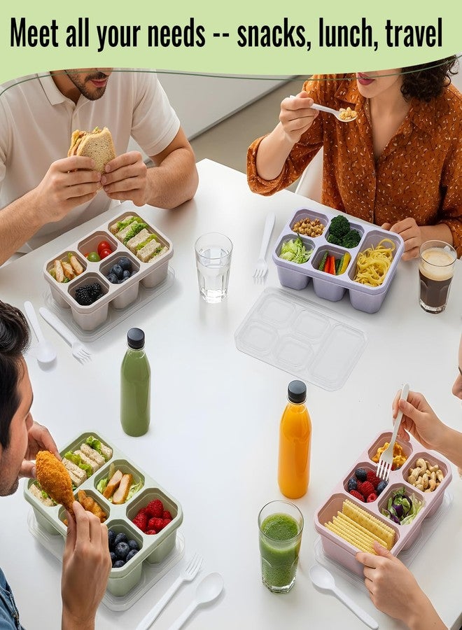 Snuvid 4-Pack Bento Box Adult with Lunch Bag, 5 - Compartment Snack Containers, Reusable Snackle Box with Lids, Meal Prep Containers for Work, Travel and Camping - Image 4