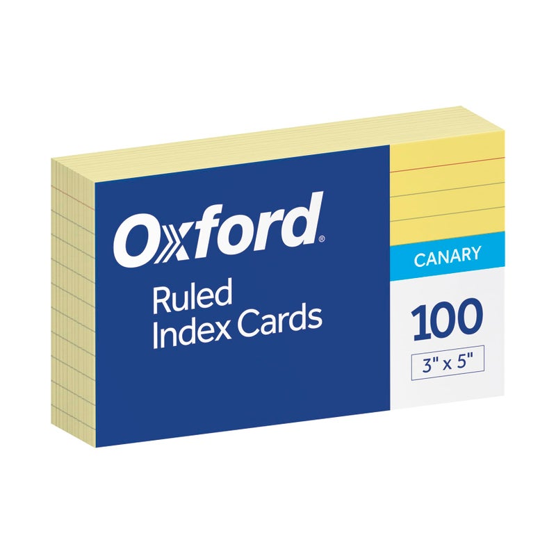 Oxford Ruled Color Index Cards, 3" x 5", Canary, 100 Per Pack (7321 CAN) - Image 1