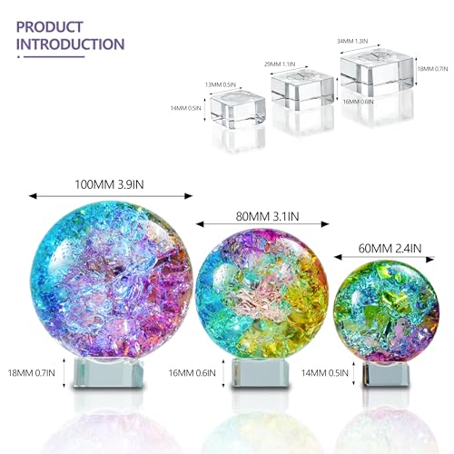 ZEERSHEE Set of 3 Colorful Cracked Crystal Balls (60/80/100mm) with Stands Healing Glass Spheres Paperweight for Yoga Meditation Feng Shui Divination Fortune Telling Home Office Christmas Decor - Image 3