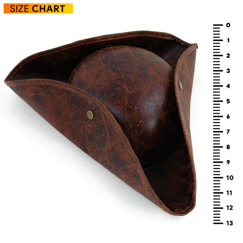 Skeleteen Faux Leather Pirate Hat - Brown Distressed Leather Colonial Style Tricorn Hat - Image 5