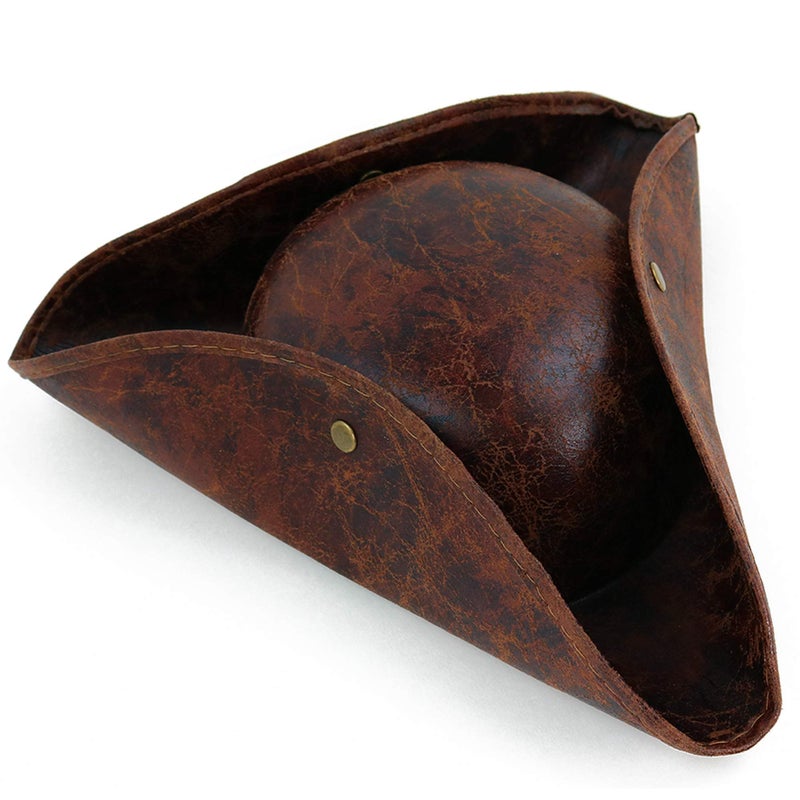 Skeleteen Faux Leather Pirate Hat - Brown Distressed Leather Colonial Style Tricorn Hat - Image 3