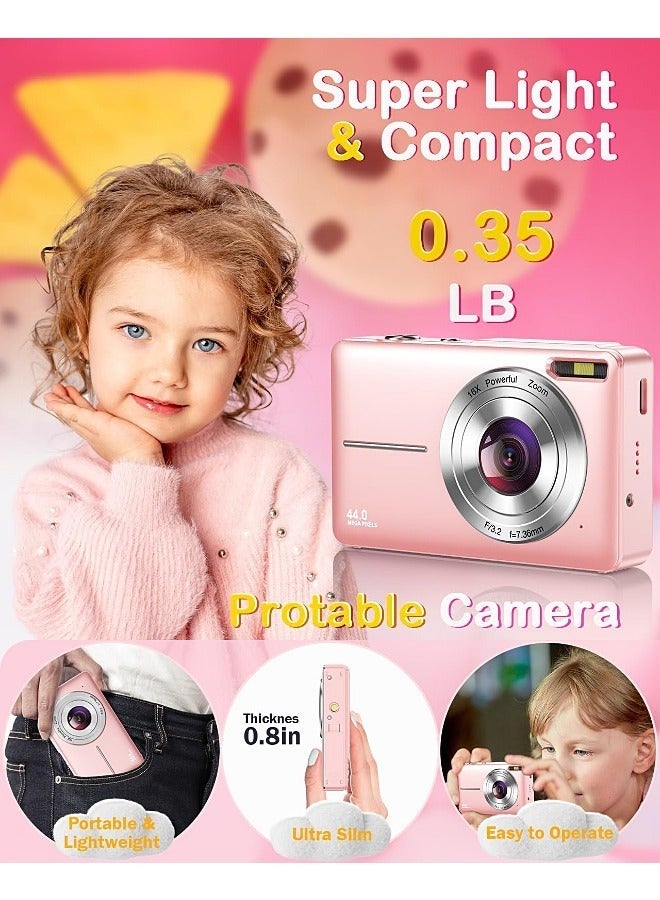 Digital Camera, FHD 1080P Kids Camera 44MP Point and Shoot Digital Camera with 32GB SD Card, 16x Zoom, Lanyard, Small Compact Camera for Kids Boys Girls - Image 2