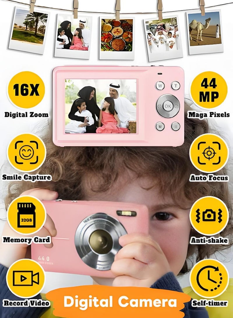 Digital Camera, FHD 1080P Kids Camera 44MP Point and Shoot Digital Camera with 32GB SD Card, 16x Zoom, Lanyard, Small Compact Camera for Kids Boys Girls - Image 1