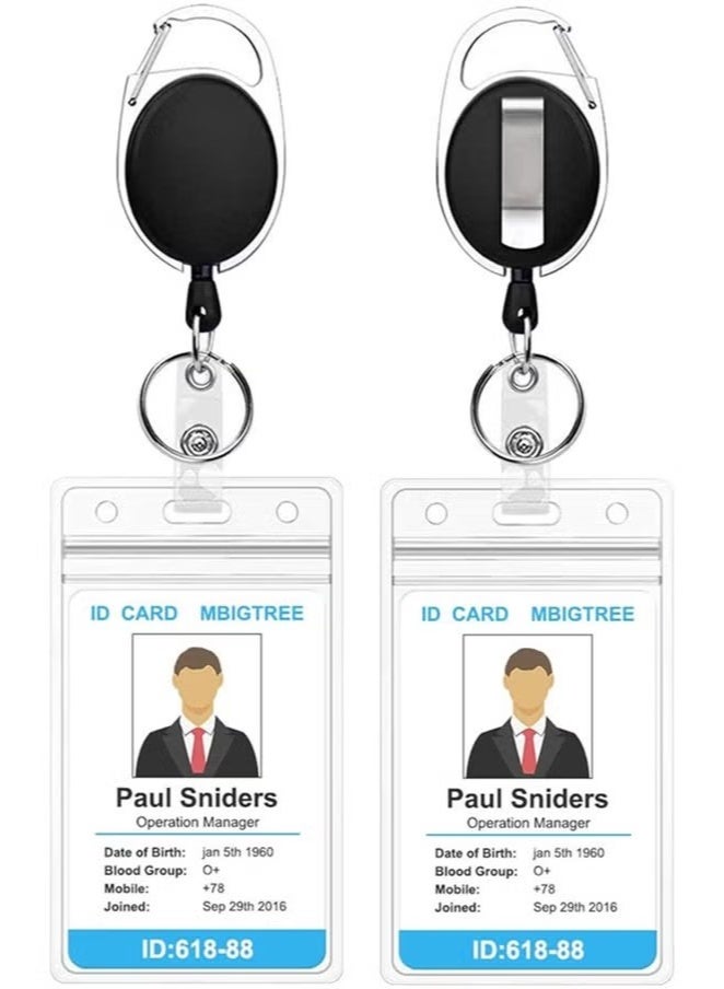 2 Pack ID Badge Holder with Clip Badge Reels Retractable Id Card Vertical Lanyard Holder - Image 1