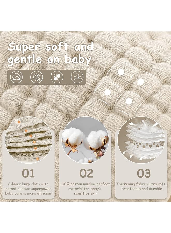 Looxii Muslin Burp Cloths 100% Cotton Muslin Cloths Large 20''X10'' Extra Soft And Absorbent 6 Pack Baby Burping Cloth For Boys And Girls (Apricot) - Image 2