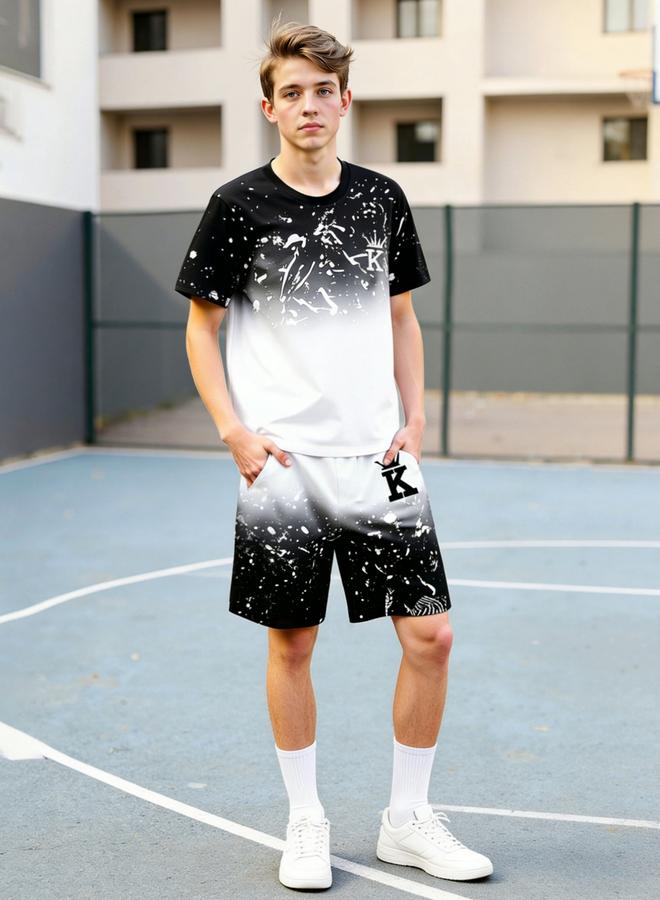 Take Two Men Color Block T-Shirt and Shorts Co-Ords - Image 1