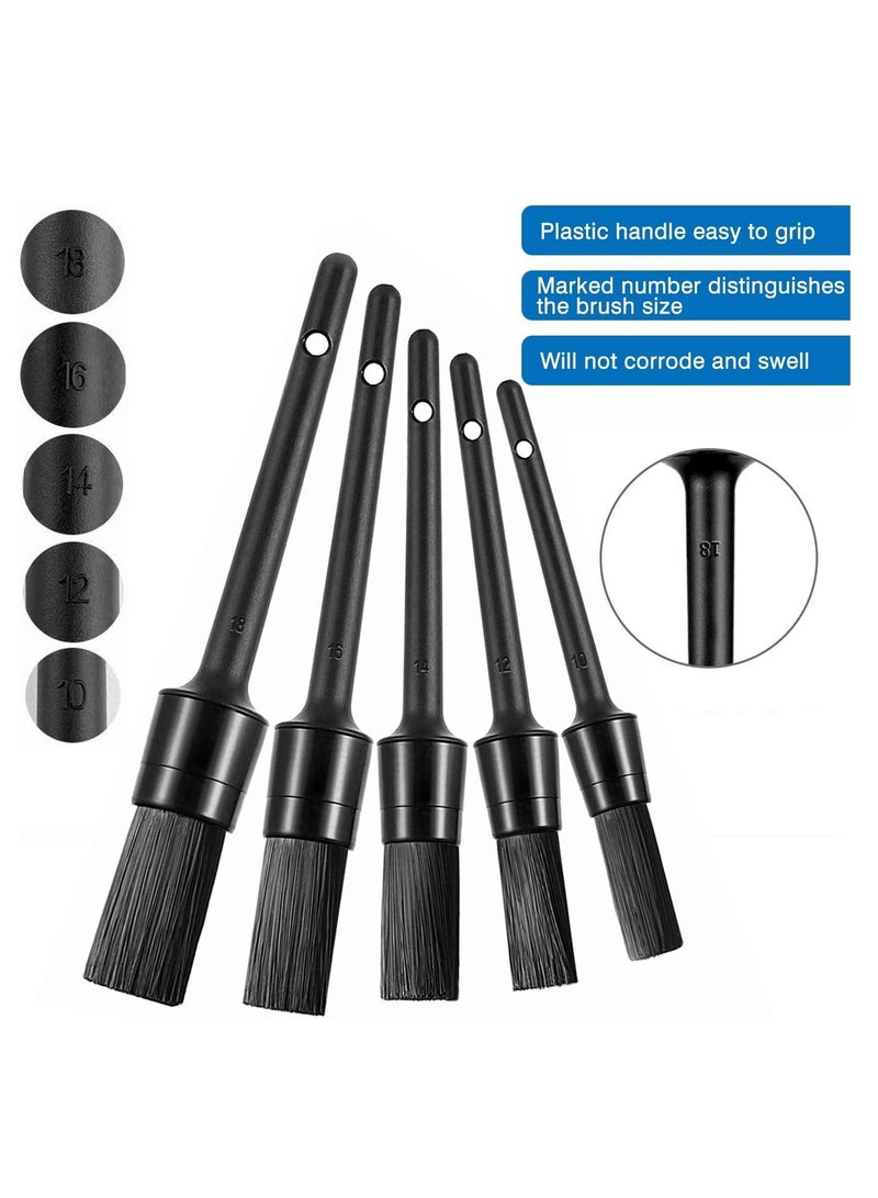 Auto Car Detailing Brush Set Cleaning Kit Includes 5 Soft Premium Detail 3 Wire 1 Vent for Interior Dashboard Engines Leather Wheel (9Pcs) - Image 3